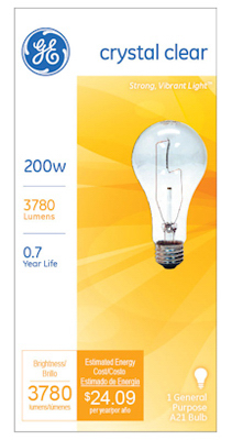 GE 200A/CL Clear Light Bulb