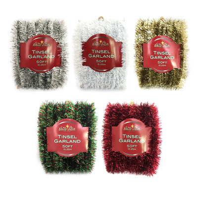 Brite Star 10-345-55 Silky Garland, 50 ft L, Tinsel, Assorted