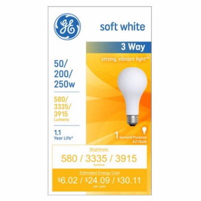 GE 50/200/250 3Way SW Light Bulb