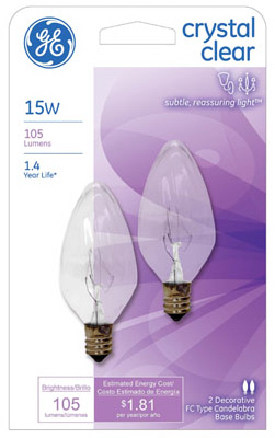 2pk 15w GE FlameShape Bulb