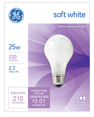 GE 2Pk 25A/W Soft White Bulbs