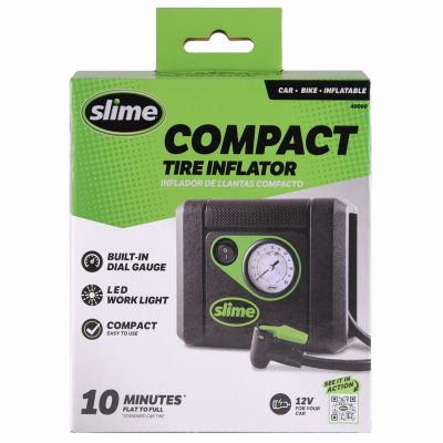 Slime 253962 Compact Tire Inflator, 12 V, 100 psi Pressure, Analog Gauge,