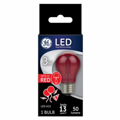 GE 3W LED Red A15 Party Bulb