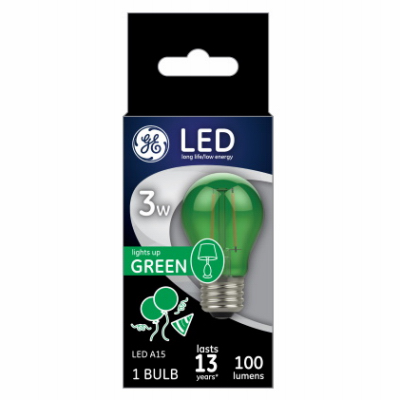 LED Party Light Bulb, A15, Green, Soft White, 50 Lumens, 3-Watt