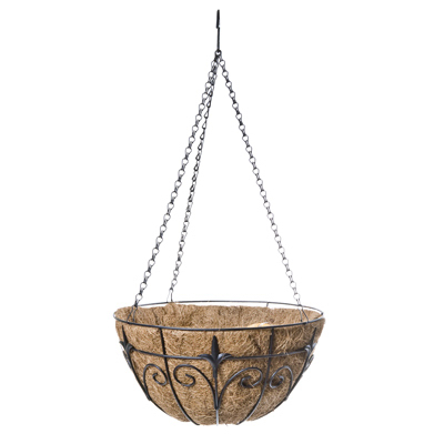 Hanging Plant Basket, Black Finial Motif, 14"