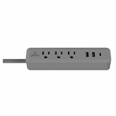 3 Outlet  / USB Gray Power Strip