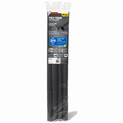 Pipe Insulation for 3/4" or 1/2" Pipes, Black, 3', 4 pk.