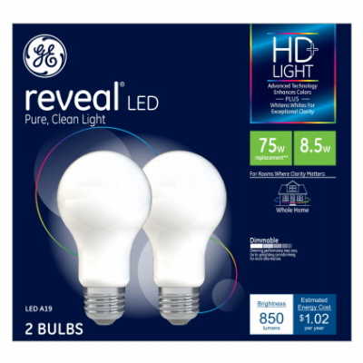 GE 2pk 8.5w A19 WHT Bulb