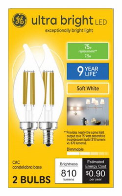 GE 2pk 7w Cand Ultra LED Bulb