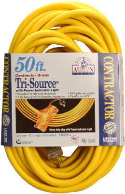 50' 12/3 Yellow Power Block Cord