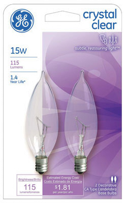 GE 2Pk 15W CAC Clear Light Bulb