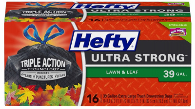Ultra Strong Heavy-Duty Drawstring Lawn & Leaf Bags, Black, 16-Ct., 39-Gal.