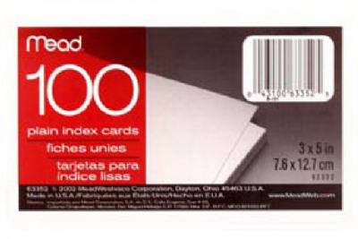 ACCO 63352 Index Card, 5 in L, 3 in W, Paper, White