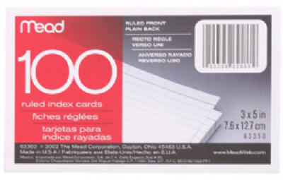 100CT 3x5 Ruled Index Cards