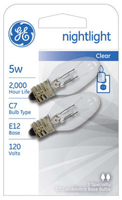 GE 2PK 5W Clear Night Light Bulb