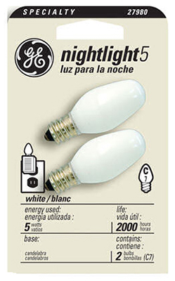 GE 2PK 5W White Night Light Bulb