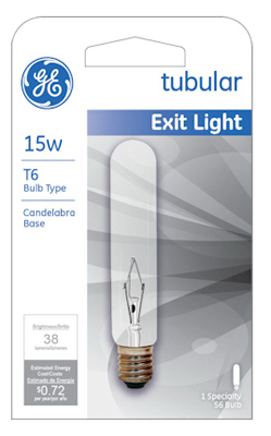 GE 15T6 15W Clear Exit Bulb 145V