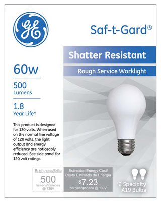 GE 2PK 60W Safe-T-Gard Bulb
