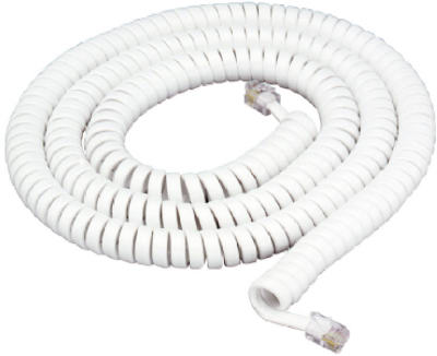 25' White Coiled Phone Cord