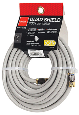 25' Gray RG6 Quad Coax Cable