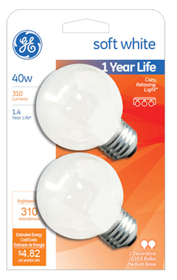 GE 2PK 40W Globe Lamp