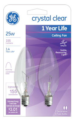 GE 2PK 25W Ceiling Fan Bulb
