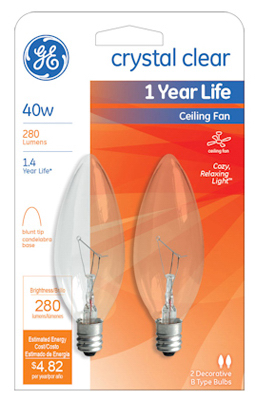 GE 2PK 40W Ceiling Fan Bulb