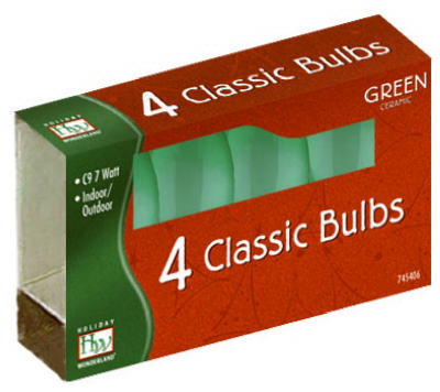 HW 4PK C9 Green Cera Bulbs