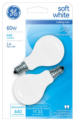 GE 2PK 60W White Fan Bulb