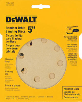 5PK 5" ASSTD Sandpaper