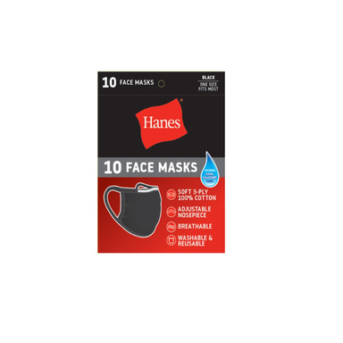 Hanes Face Mask Blk 10pk