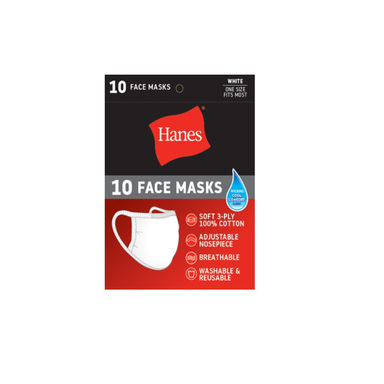 HANES FACE MASK WHT 10PK