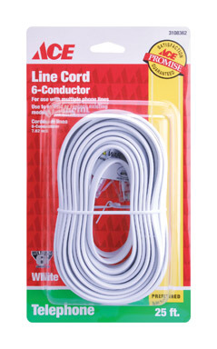 ACE PHONE CORD M/M 25'WH