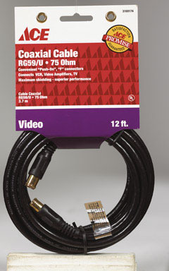 PUSH ON RG59 CABLE12'BLK