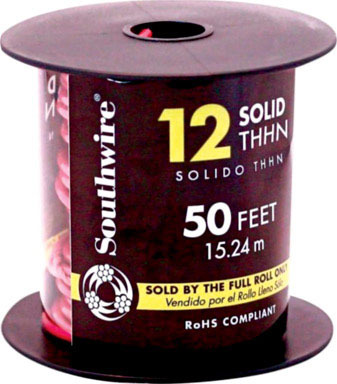 THHN WIRE SOL 12G RD 50'