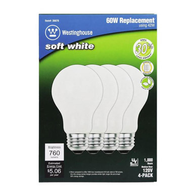 Bulb Hal A19 42w Sw 4pk