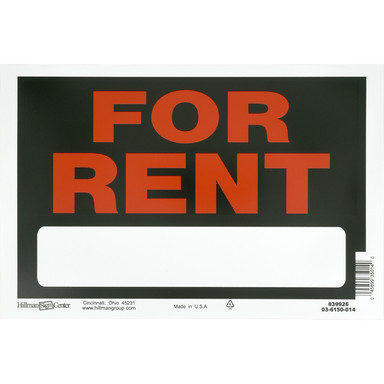 For Rent Sign Blk 8x12"