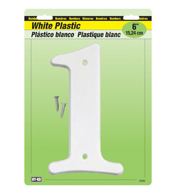 NUMBER 1 PLSTC 6" WHITE