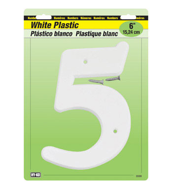 NUMBER 5 PLSTC 6" WHITE