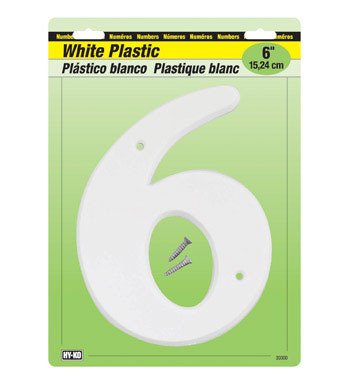 NUMBER 6 PLSTC 6" WHITE