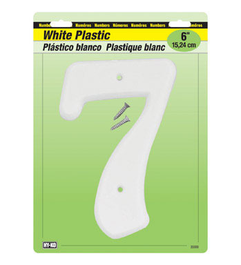 NUMBER 7 PLSTC 6" WHITE