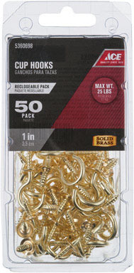 CUP HOOK BRS 1" 50PK