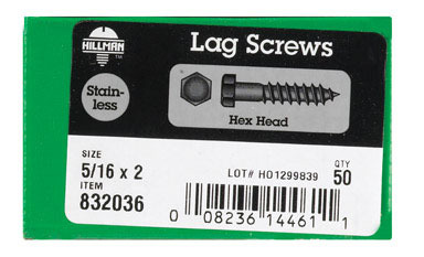 BOLT LAG 5/16X2" SS