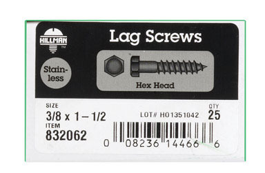 BOLT LAG 3/8X1-1/2" SS