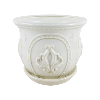 Planter Ornate Wht 6"