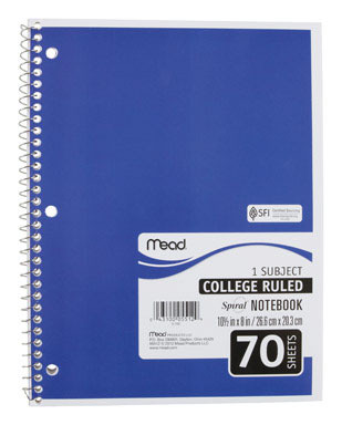 NOTEBK SPRL8X10.5COL70CT