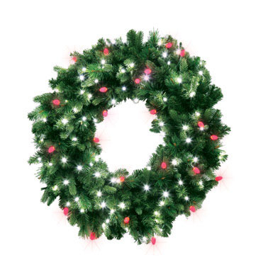 PRELIT WREATH WHT/RED36"