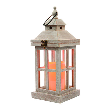 LED WOOD LANTERN WHT