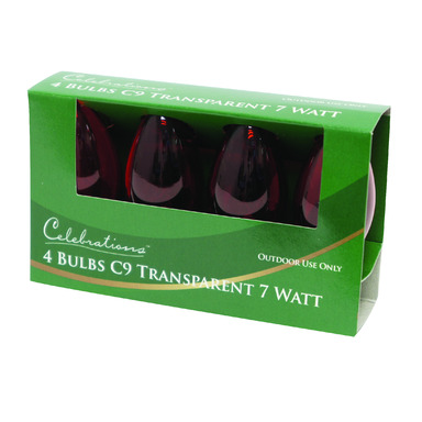 Std C9 Bulb Red Trans4pk