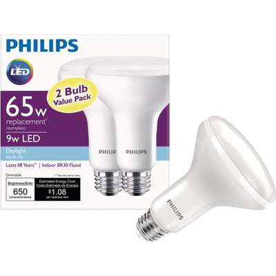 2PK 9W BR30 50K LED BULB